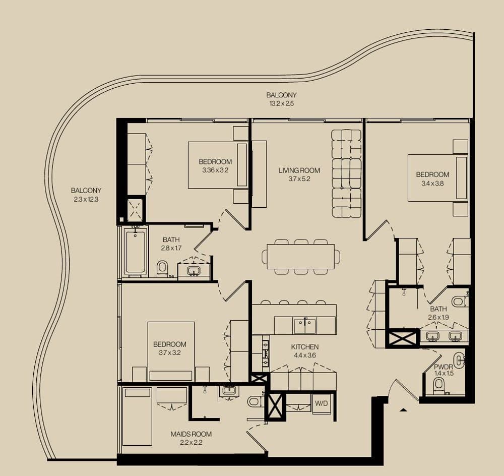3 Bedroom + Maid floor plan